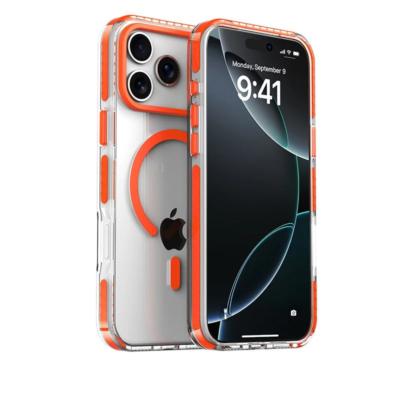 Luxury iPhone Case — PE Striped Border Clear MagSafe Magnetic Cover with Wireless Charging Compatibility & Slim Protective Design